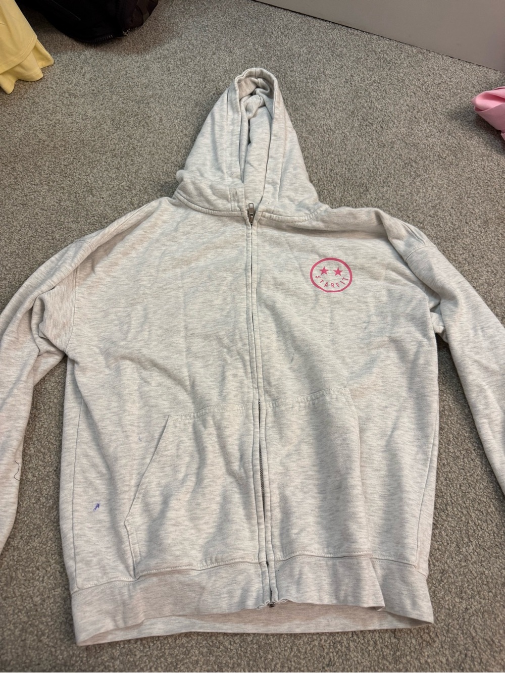 Light Gray Zip-Up Hoodie with Pink Logo - Women's Sweatshirt